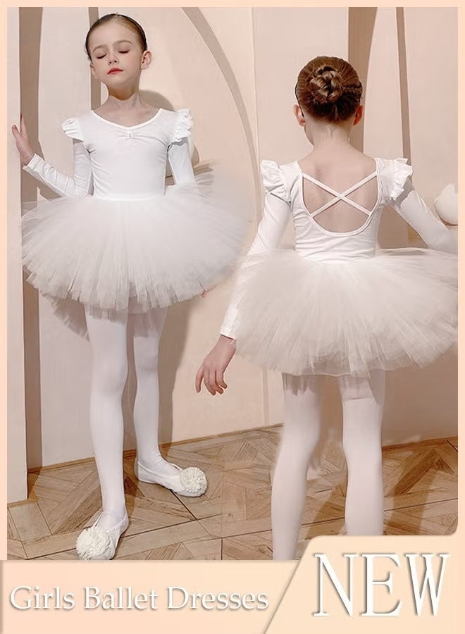 RedMapleTEK Girls Ballet Dresses Leotards with Skirt Dance Dress Long sleeve Ballerina Tutu Outfit Cotton Dress Ballet Skirt Mini Skirt Princess Dresses Dance Wear Clothes for Little Girl - Image 1