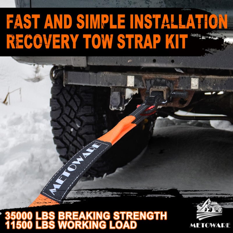 METOWARE Heavy Duty Tow Strap Recovery Kit - 3" x 20ft(35,000lbs) Tree Saver Winch Strap + 3/4" D Ring Shackles(2pcs) +2" Shackle Hitch Receiver + 5/8 Locking Pin + Storage Bag - Truck SUV ATV - Image 5
