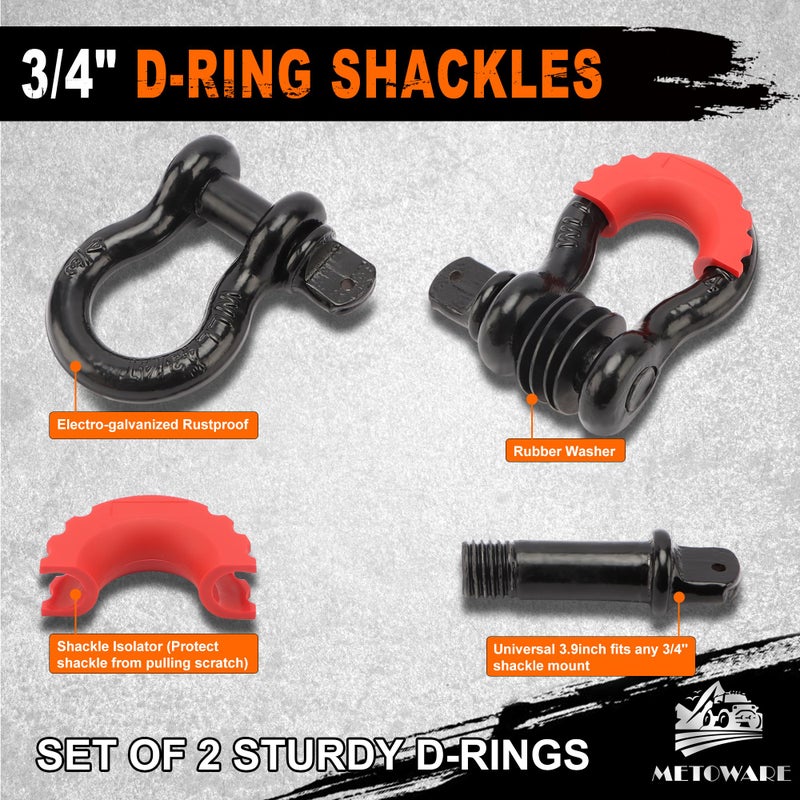 METOWARE Heavy Duty Tow Strap Recovery Kit - 3" x 20ft(35,000lbs) Tree Saver Winch Strap + 3/4" D Ring Shackles(2pcs) +2" Shackle Hitch Receiver + 5/8 Locking Pin + Storage Bag - Truck SUV ATV - Image 3