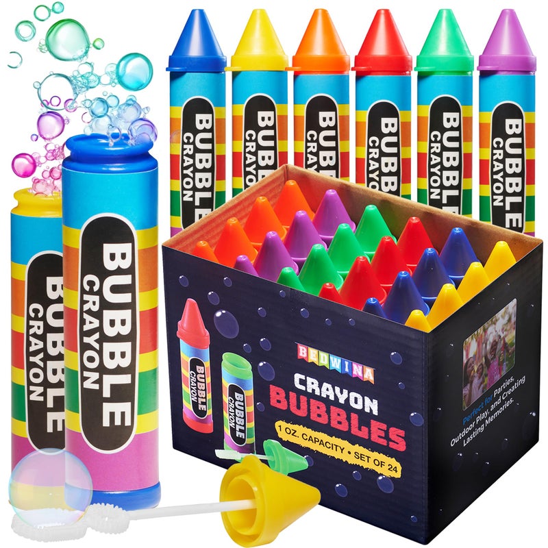 Bedwina Mini Crayon Bubbles for Kids Pack of 24 Bulk 1 Fl Oz Bottles with Wands Crayon Shape Bubbles in Bright Assorted Colors NonToxic Mini Outdoor Party Favor Toys Goodie Bags for Spring Summer - Image 2