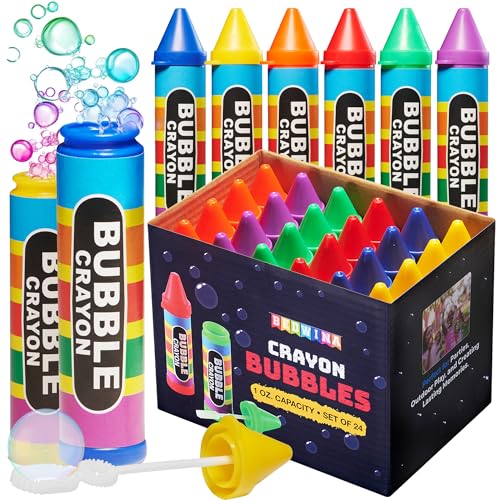 Bedwina Mini Crayon Bubbles for Kids Pack of 24 Bulk 1 Fl Oz Bottles with Wands Crayon Shape Bubbles in Bright Assorted Colors NonToxic Mini Outdoor Party Favor Toys Goodie Bags for Spring Summer - Image 1