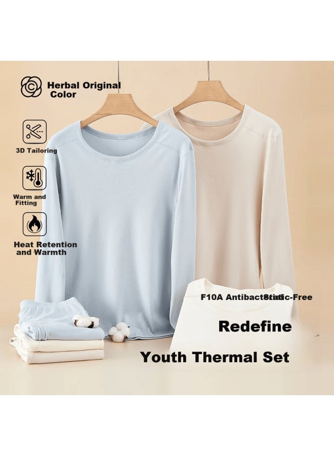 Herbal Original Youth Thermal Underwear Set Fleece Lined Thickened Antibacterial Autumn Winter Base Layer For Boys And Girls