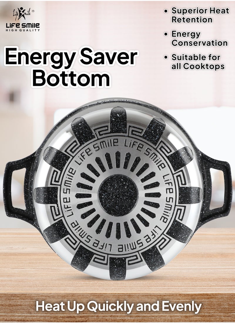 28cm (11 Liter) Stock Pot Granite Deep Cooking Pot With Glass Lid 100% PFOA Free, Fixed Handle Multi Layer Non-Stick Granite Coating oven safe & Scratch Resistant