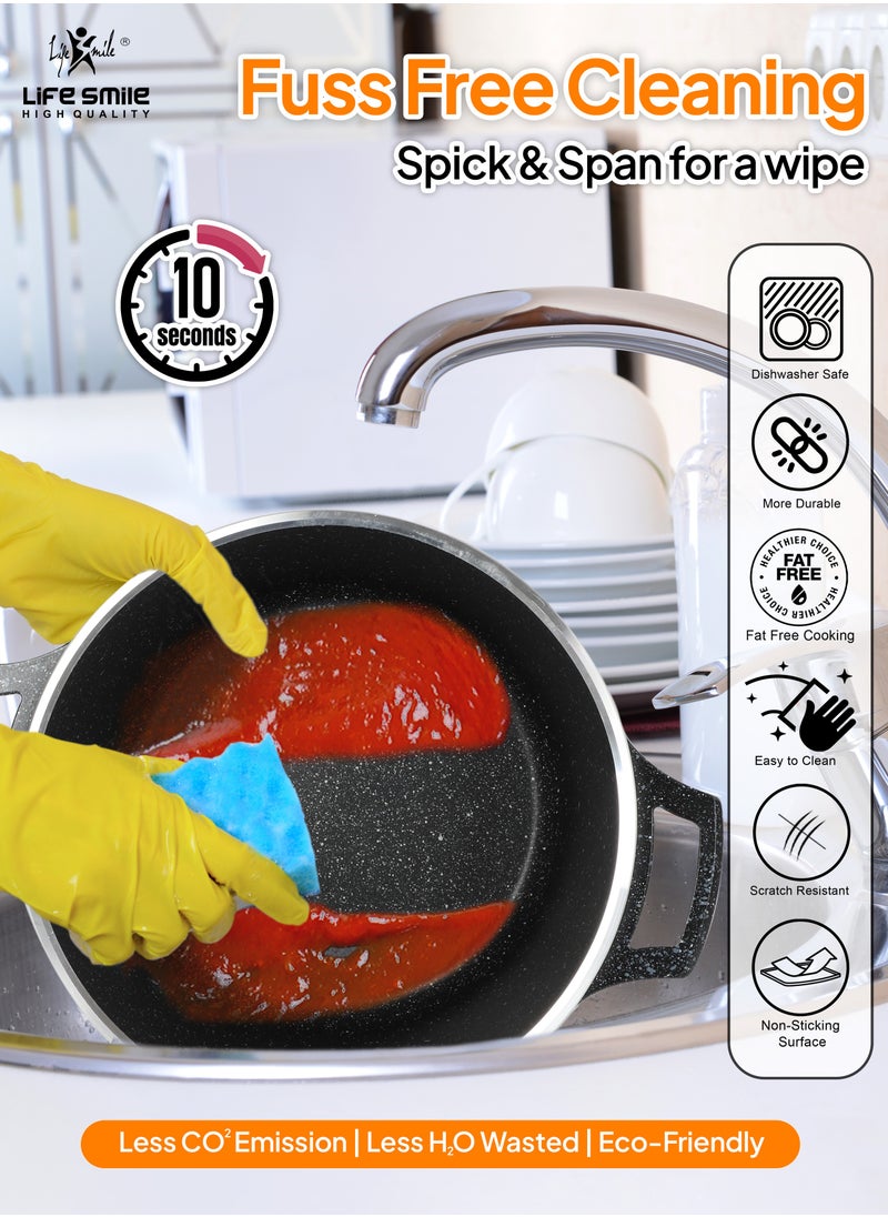 28cm (11 Liter) Stock Pot Granite Deep Cooking Pot With Glass Lid 100% PFOA Free, Fixed Handle Multi Layer Non-Stick Granite Coating oven safe & Scratch Resistant
