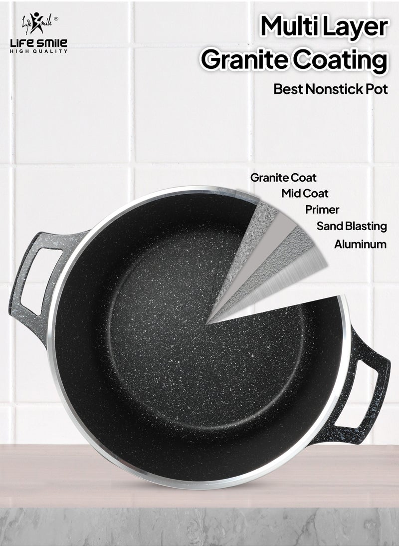 28cm (11 Liter) Stock Pot Granite Deep Cooking Pot With Glass Lid 100% PFOA Free, Fixed Handle Multi Layer Non-Stick Granite Coating oven safe & Scratch Resistant