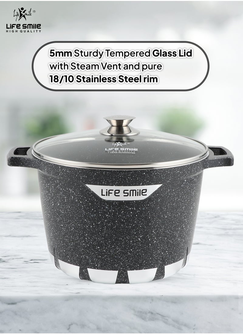 28cm (11 Liter) Stock Pot Granite Deep Cooking Pot With Glass Lid 100% PFOA Free, Fixed Handle Multi Layer Non-Stick Granite Coating oven safe & Scratch Resistant