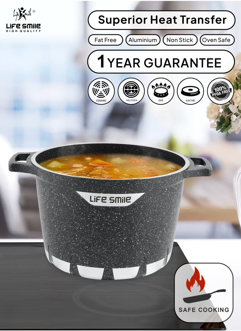 28cm (11 Liter) Stock Pot Granite Deep Cooking Pot With Glass Lid 100% PFOA Free, Fixed Handle Multi Layer Non-Stick Granite Coating oven safe & Scratch Resistant