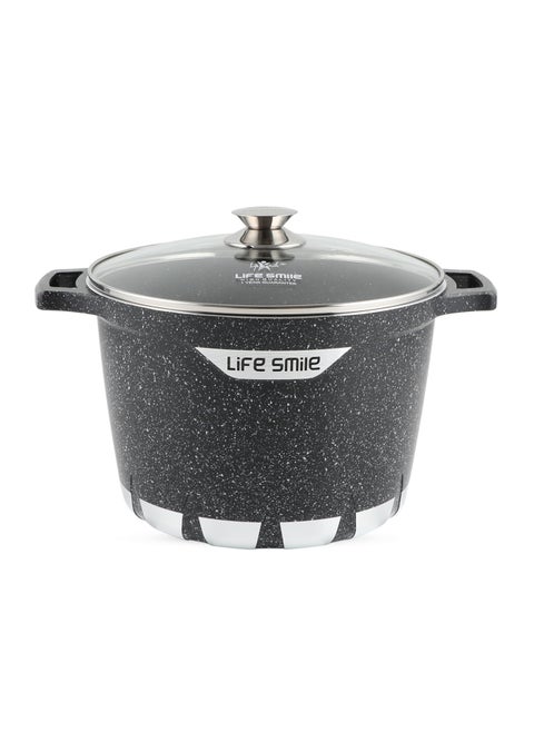28cm (11 Liter) Stock Pot Granite Deep Cooking Pot With Glass Lid 100% PFOA Free, Fixed Handle Multi Layer Non-Stick Granite Coating oven safe & Scratch Resistant