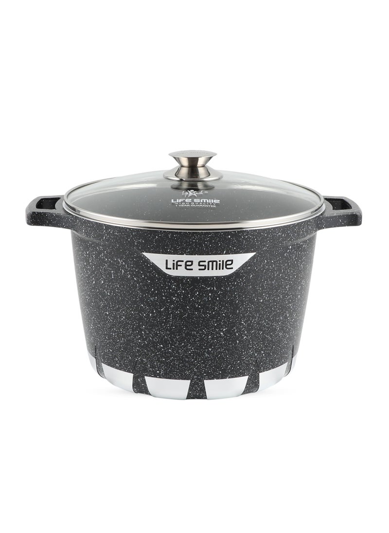 28cm (11 Liter) Stock Pot Granite Deep Cooking Pot With Glass Lid 100% PFOA Free, Fixed Handle Multi Layer Non-Stick Granite Coating oven safe & Scratch Resistant