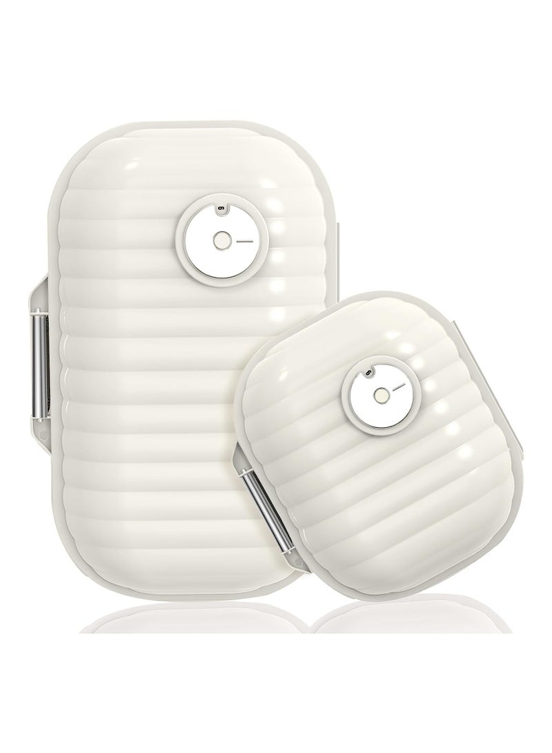 منظمي حبوب السفر 2 عبوة مع متعقّب الأدوية، صندوق حبوب محمول 7 أيام اختبار الرطوبة حالة فيتامينات الطب اليومي، علبة أدوية صيدلية يومية للفيتامينات، زيت السمك (صغير + كبير، أبيض) - Image 1