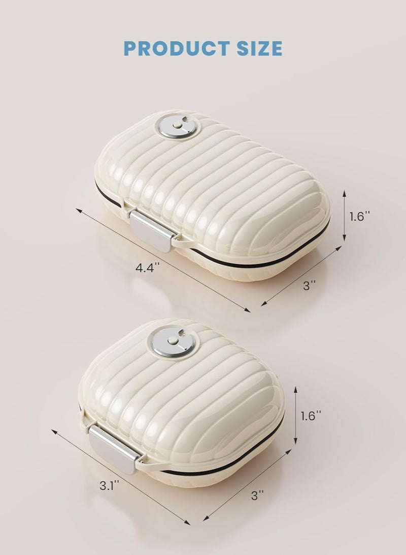 منظمي حبوب السفر 2 عبوة مع متعقّب الأدوية، صندوق حبوب محمول 7 أيام اختبار الرطوبة حالة فيتامينات الطب اليومي، علبة أدوية صيدلية يومية للفيتامينات، زيت السمك (صغير + كبير، أبيض) - Image 2