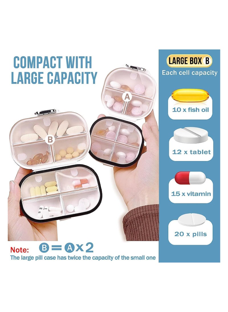 منظمي حبوب السفر 2 عبوة مع متعقّب الأدوية، صندوق حبوب محمول 7 أيام اختبار الرطوبة حالة فيتامينات الطب اليومي، علبة أدوية صيدلية يومية للفيتامينات، زيت السمك (صغير + كبير، أبيض) - Image 3