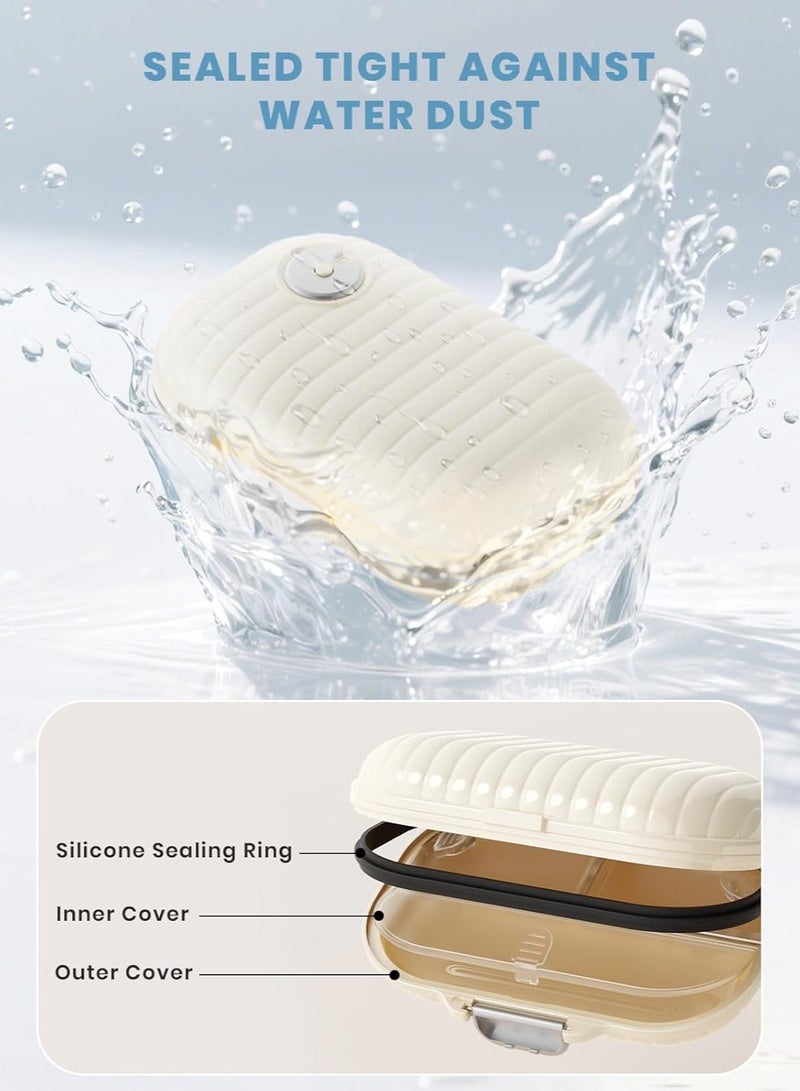 منظمي حبوب السفر 2 عبوة مع متعقّب الأدوية، صندوق حبوب محمول 7 أيام اختبار الرطوبة حالة فيتامينات الطب اليومي، علبة أدوية صيدلية يومية للفيتامينات، زيت السمك (صغير + كبير، أبيض) - Image 5