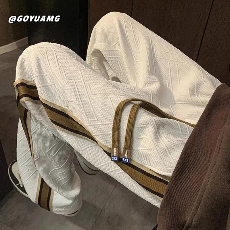 Striped Patchwork Sweatpants Unisex Casual Thickened White [regular]] - Image 2