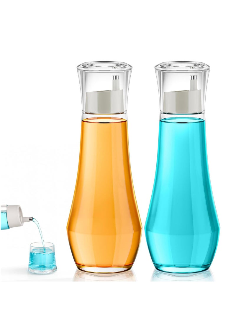 Glass Mouthwash Dispenser for Bathroom, 8.8OZ Mouth Wash Container Bottle with Lid Cup,Refillable Glass Mouth Wash Decanter,  Small Clear Decanter for Countertop,2 Pack  - Image 1