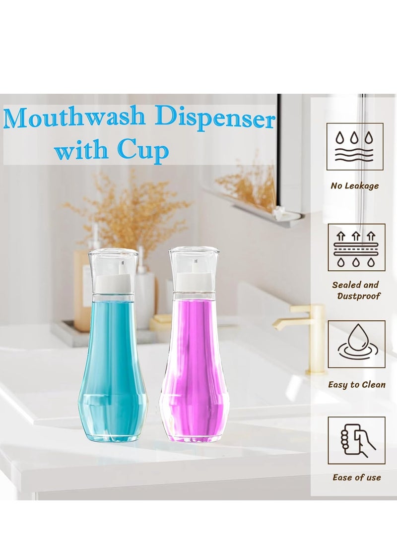 Glass Mouthwash Dispenser for Bathroom, 8.8OZ Mouth Wash Container Bottle with Lid Cup,Refillable Glass Mouth Wash Decanter,  Small Clear Decanter for Countertop,2 Pack  - Image 5