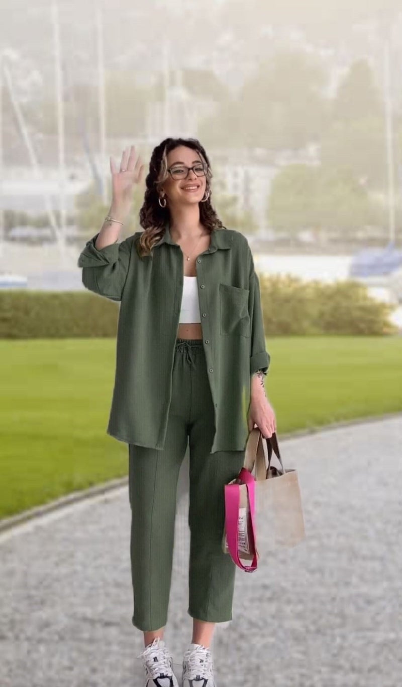 Barbora بدلة لينين كاجوال مكونة من قطعتين بنطال وقميص LN21HAKI15  - Image 1
