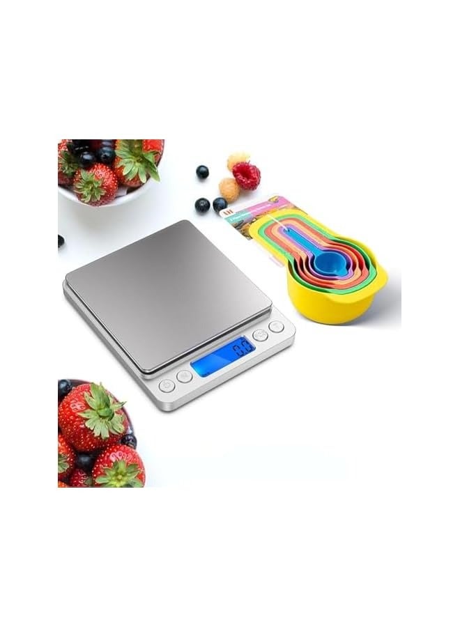 PROMASS Food Scale,Digital Kitchen Scale Weight Grams and Ounces for Food Baking,Cooking with 12 Measuring Spoons| 304 Stainless Steel|1g/0.04oz Precise Graduation| LCD Display|6 Units with Tare Function - Image 1