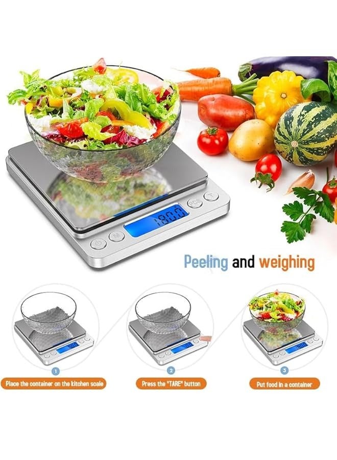 PROMASS Food Scale,Digital Kitchen Scale Weight Grams and Ounces for Food Baking,Cooking with 12 Measuring Spoons| 304 Stainless Steel|1g/0.04oz Precise Graduation| LCD Display|6 Units with Tare Function - Image 2