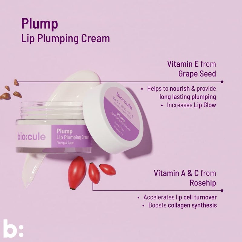 biocule Plump Lip Plumping Cream for Soft Plump Glowing Lips with Vitamin A Vitamin C Vitamin E from Rosehip Grapeseed for Men Women 100 Natural 15g - Image 3