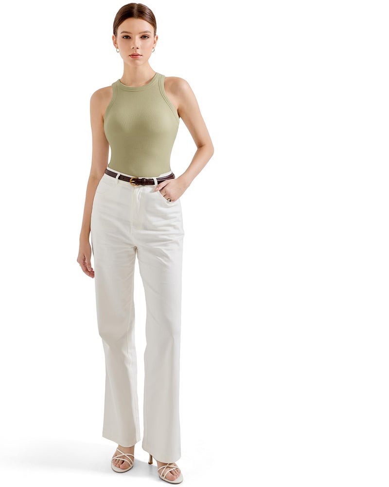SUUKSESS Women Padded Cotton Ribbed Tank Tops Sleeveless High Neck Racerback Basic Tops(Light Green, M) - Image 2