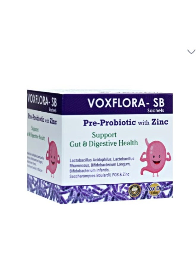 VOX DEI LABS أكياس VOXFLORA-SB – مكمّل قبل البروبيوتيك مع الزنك لصحة الأمعاء والجهاز الهضمي – لاكتوباسيللوس - Image 1