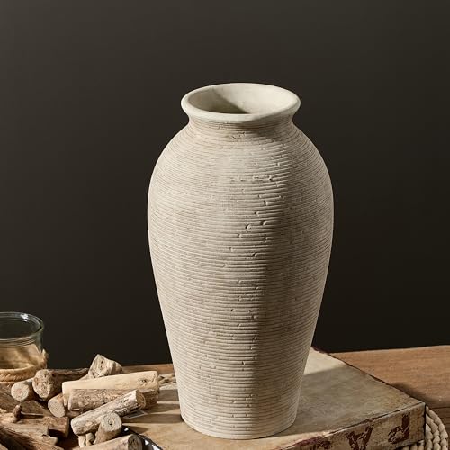 Vanselia Ceramic Flower Vase Home Decor Large Tall Farmhouse Table Vases Rustic Vintage Living Room Kitchen Bedroom Decorations for House Book Shelf Office Coffee Desk Dining Fireplace 12 Retro - Image 3