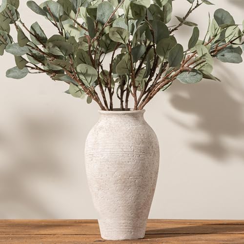 Vanselia Ceramic Flower Vase Home Decor Large Tall Farmhouse Table Vases Rustic Vintage Living Room Kitchen Bedroom Decorations for House Book Shelf Office Coffee Desk Dining Fireplace 12 Retro - Image 1