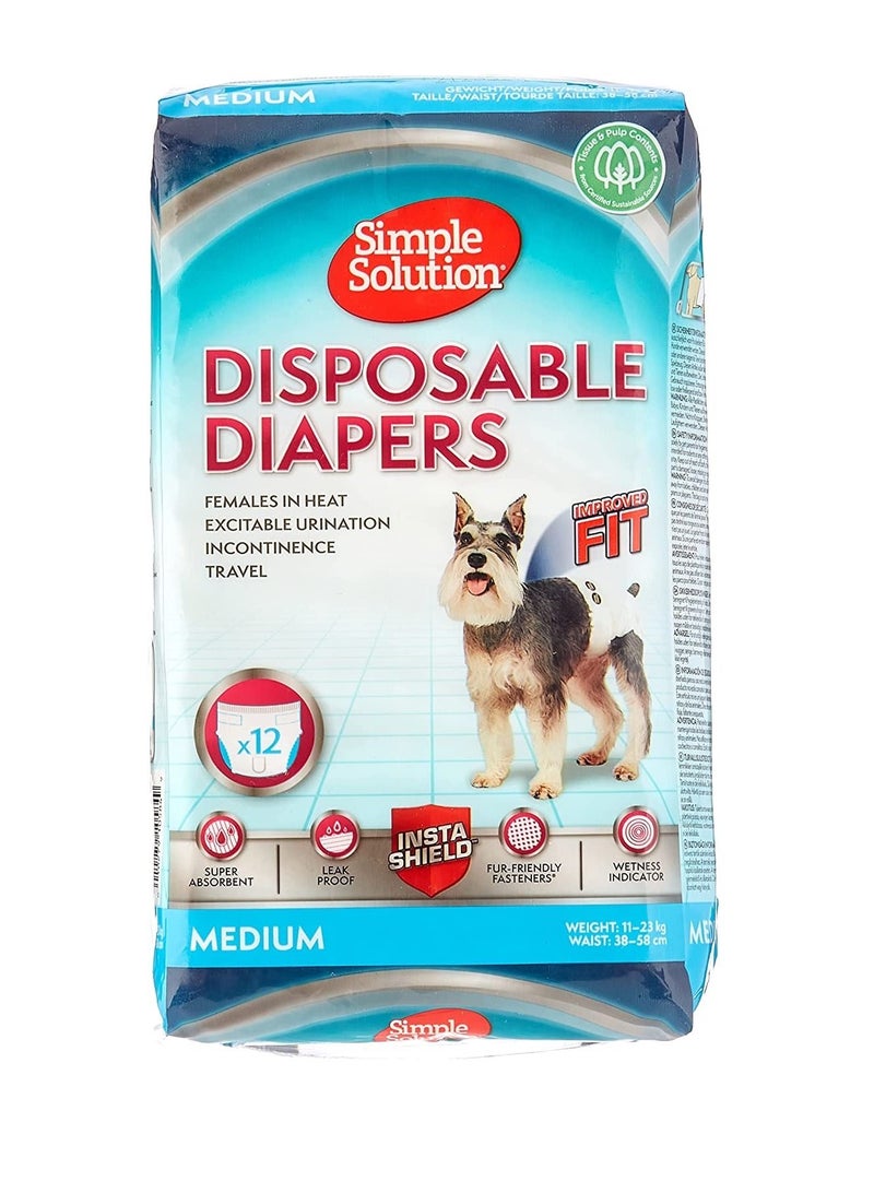 Simple Solution 12Pc Medium Improved Fit Disposable Female Dog Diapers - Image 1
