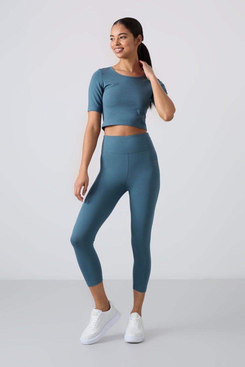 Tommy Life Forest Green High Waist Capri-Crop T-Shirt Slim Fit Women's Leggings Set - 95285  - Image 1