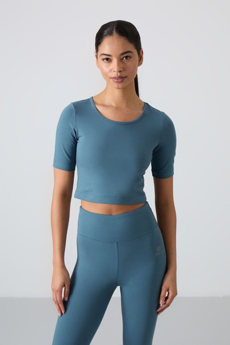 Tommy Life Forest Green High Waist Capri-Crop T-Shirt Slim Fit Women's Leggings Set - 95285  - Image 5