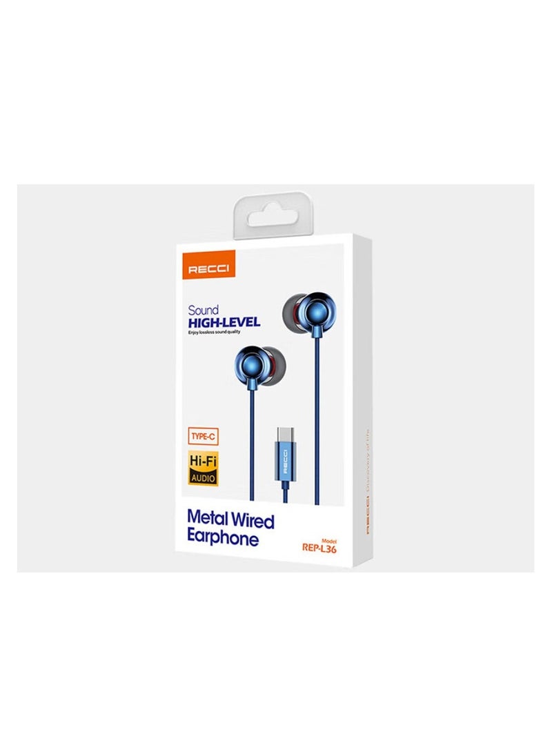 Recci - RECCI REP-L36 TYPE-C EARPHONE METAL HI-FI AUDIO - Image 1