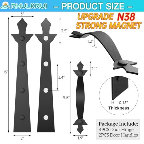 RHULKRUI Strong Magnetic Garage Door Decorative Hardware,Garage Door Magnetic Hardware with 4 Strong Magnets,Garage Door Decorative Hardware 4 Hinges+2 Handles,Second Upgrade N38 Magnet【Double Strong Magnetic】 - Image 2