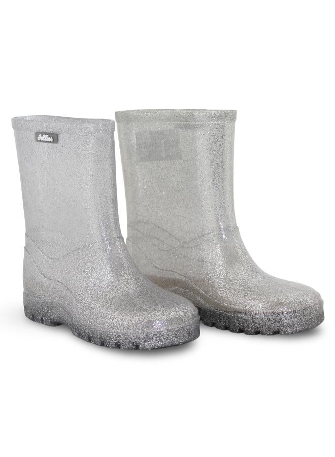 Jellies Girls Rubber Rain Boots – Silver - Image 1