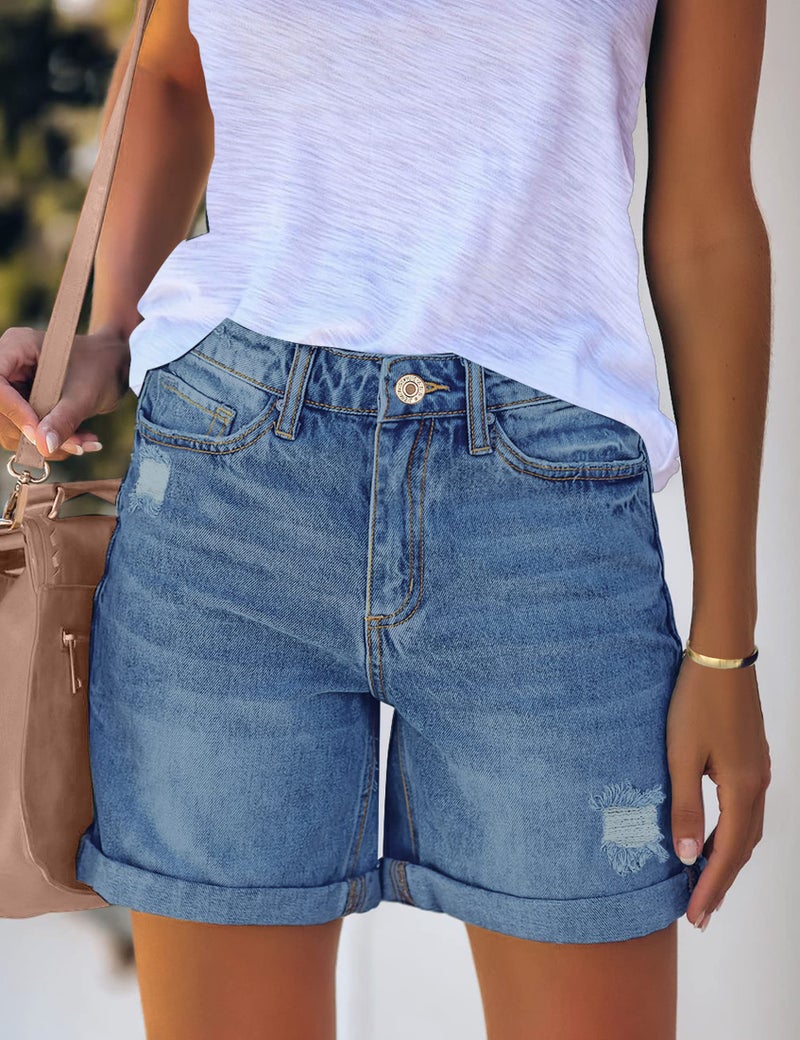 luvamia Women's Casual Ripped Denim Shorts High Rise Summer Destoryed Jeans Shorts for Women High Waist Lapis Air Size Large Size 12-14 - Image 3