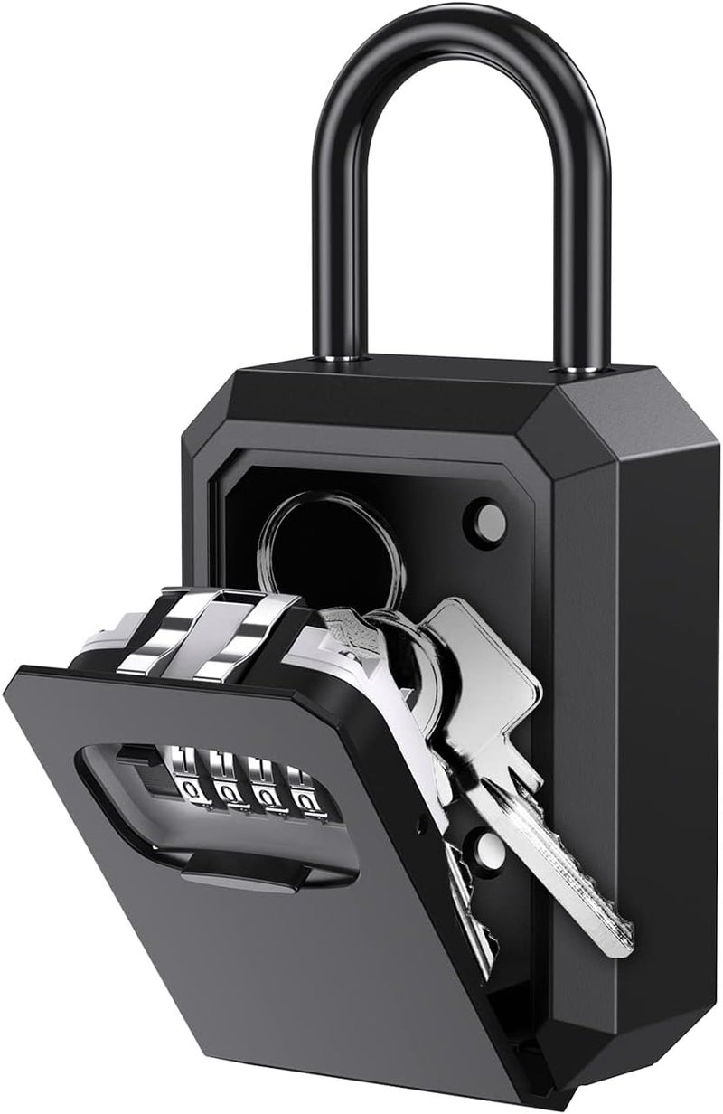 ORIA Key Lock Box, 4 Digit Combination Lock Box with Shackle, 4.7" Wall Mounted Weatherproof Key Safe Storage Lock Box, Key Storage Lock Box for Keys of Home, Hotel, and School - Image 1