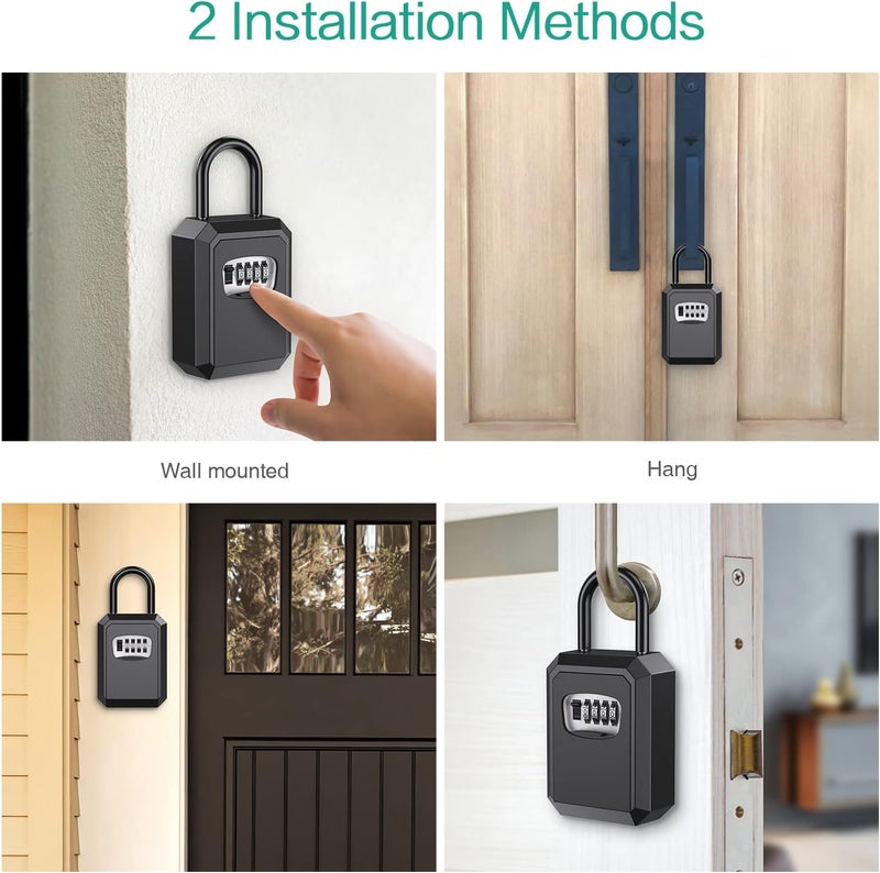 ORIA Key Lock Box, 4 Digit Combination Lock Box with Shackle, 4.7" Wall Mounted Weatherproof Key Safe Storage Lock Box, Key Storage Lock Box for Keys of Home, Hotel, and School - Image 3