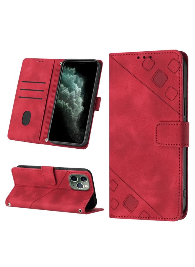 Case Cover For iPhone 11 Pro Max Skin-feel Embossed Leather Phone Case Red