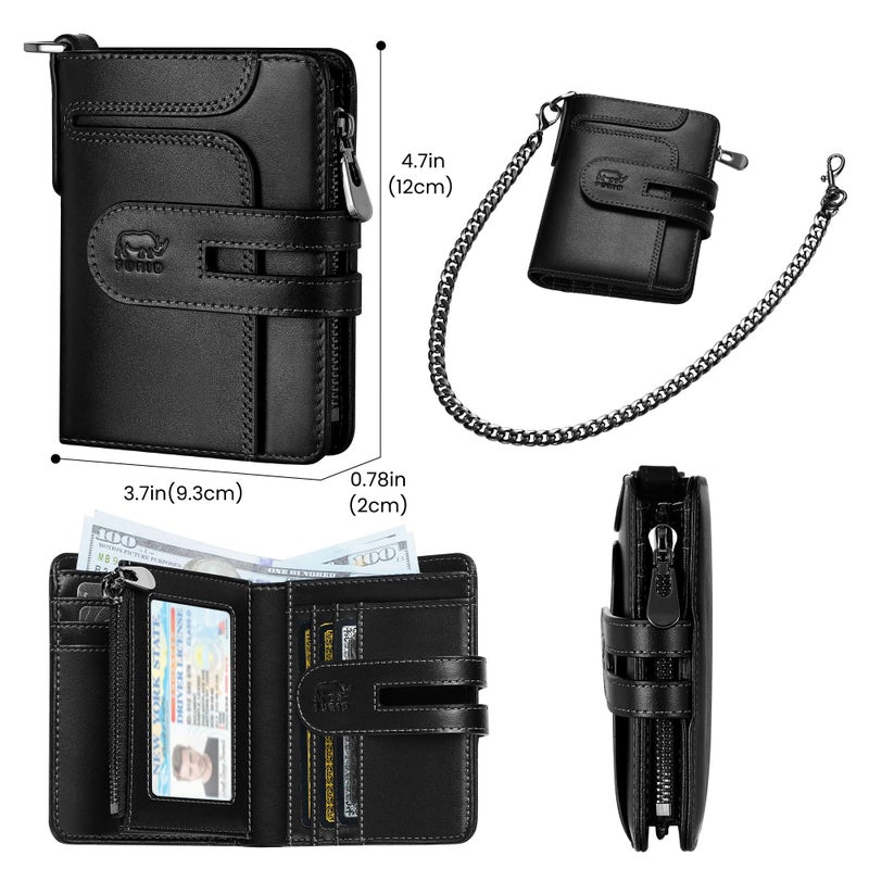 furid Genuine Leather Chain Wallet: RFID Blocking Men's Wallet with Anti-Theft Chain - Bifold Zipper Coin Pocket Holds 15+ Cards - Gift for Motorcyclists Outdoor Workers Travelers on Birthday - Image 4