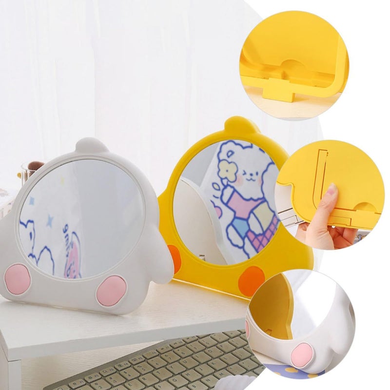 2pcs Cartoon Chick Makeup Mirror Set Foldable Wall Hanging and Tabletop Chrome Plated Cosmetic Mirrors Reflective Wardrobe Decor - Image 5
