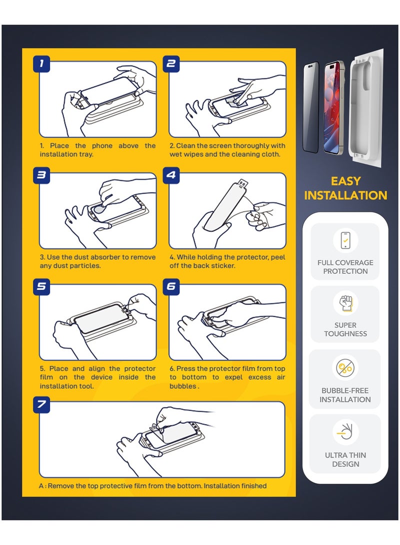 Remson Elite Guard Pro Tempered Glass Screen Protector Privacy HD 9H Hardness Full Coverage with Installation Tool Kit compatible for iPhone 16 Pro 6.3 inch - Image 4