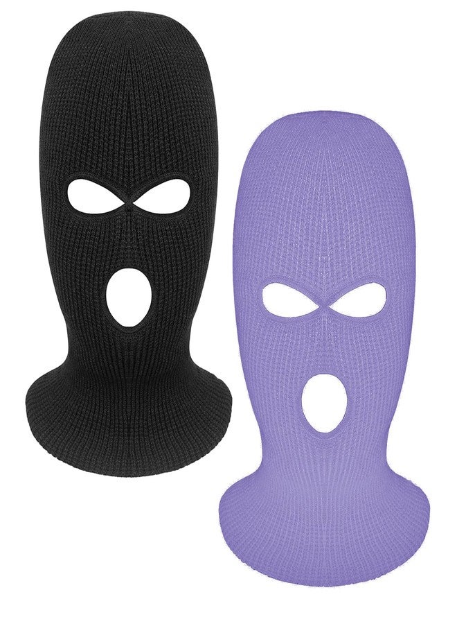 Tmflexe 2 Pieces 3-Hole Full Face Mask Cover Ski Mask Winter Balaclava Cap Knitted Face Cover for Winter Outdoor Sports - Image 1