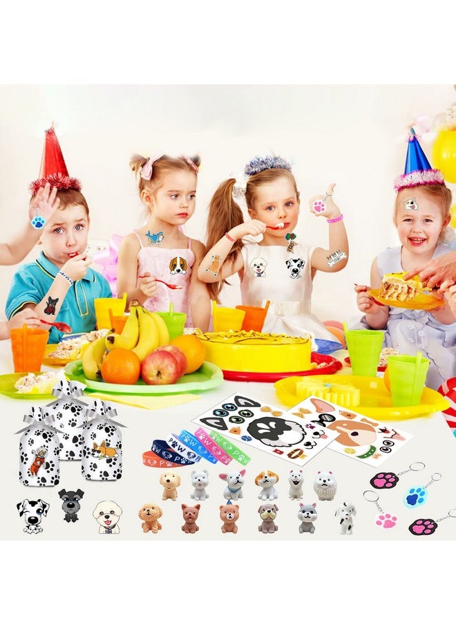 Bluegogo 122Pcs Dog Party Favors Gift Set for Kids Dog Birthday Party Supplies Include 12 Dog DIY Face Stickers 12 Dog Bags 12 Keychains 12 Bracelets 50 Stickers for Puppy Party Favors  - Image 2