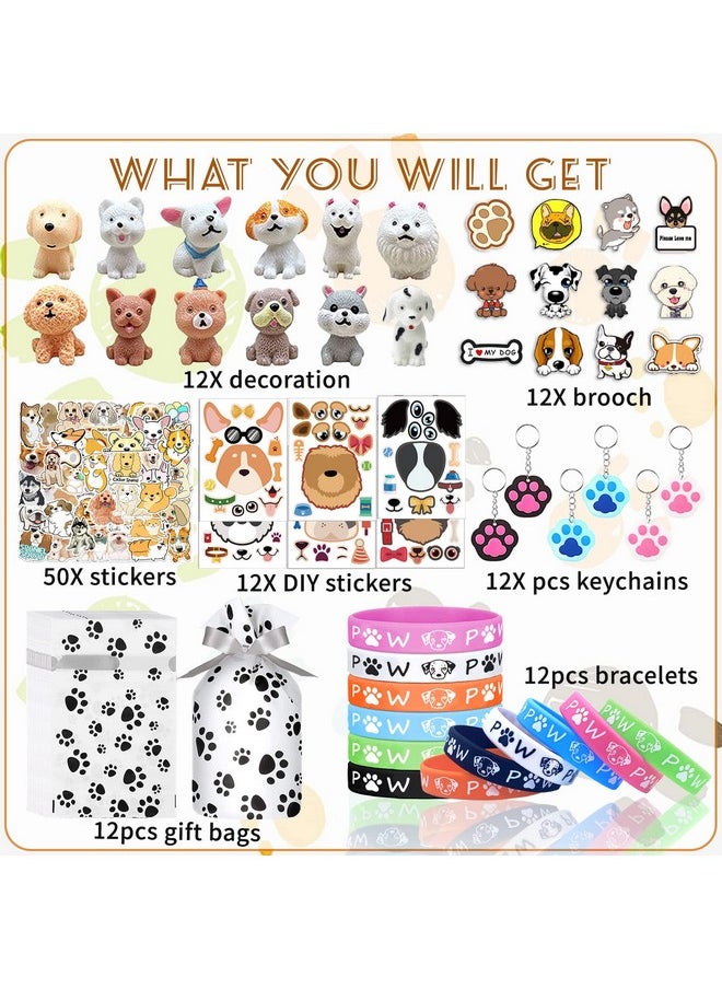 Bluegogo 122Pcs Dog Party Favors Gift Set for Kids Dog Birthday Party Supplies Include 12 Dog DIY Face Stickers 12 Dog Bags 12 Keychains 12 Bracelets 50 Stickers for Puppy Party Favors  - Image 3