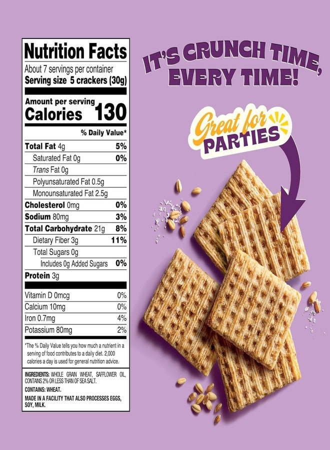 Back to Nature Harvest Whole Wheat Crackers, Non-GMO,Plant-Based Snack Cracker, Made with Whole Grain Wheat & Sea Salt, Snack Happy, 7 oz Box - Image 2