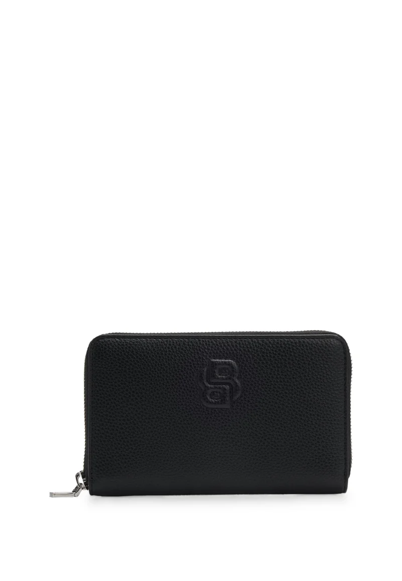 بوس Grained ziparound wallet with Double B monogram