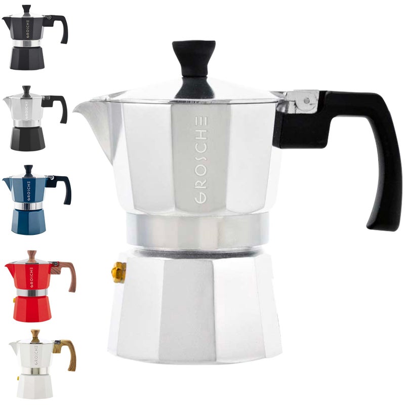 GROSCHE Milano Moka Pot  3 Espresso Cup  5 oz  Stovetop Espresso Percolator  Coffee Maker  Portable Ideal for Home and Camping