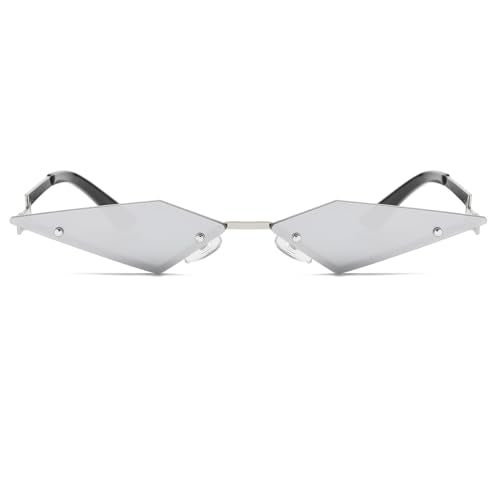 JOVAKIT Rimless Lozenge Sunglasses for Women Men Fashion Polygon Sun Glasses Metal Frame Rave Party Halloween Eyeglasses (Silver Mirror) - Image 2