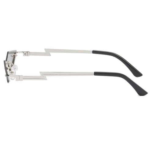 JOVAKIT Rimless Lozenge Sunglasses for Women Men Fashion Polygon Sun Glasses Metal Frame Rave Party Halloween Eyeglasses (Silver Mirror) - Image 3