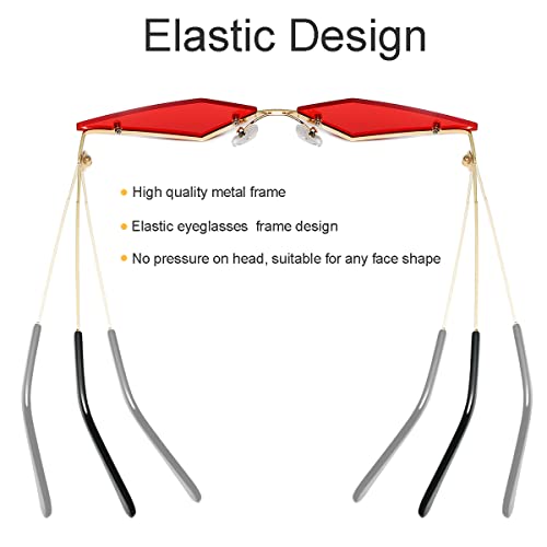 JOVAKIT Rimless Lozenge Sunglasses for Women Men Fashion Polygon Sun Glasses Metal Frame Rave Party Halloween Eyeglasses (Silver Mirror) - Image 5
